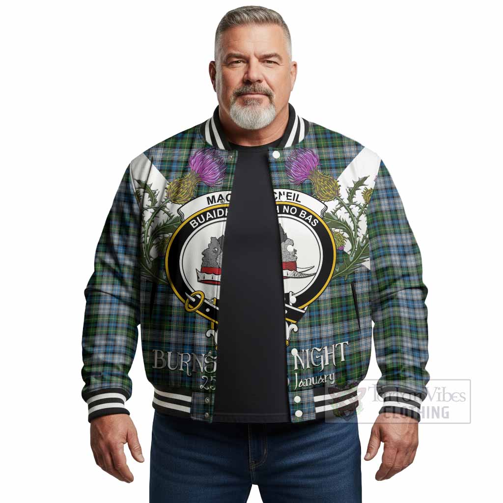 MacNeil (McNeil) Tartan Family Crest Baseball Jacket Scottish Burns Night Thistle Floral