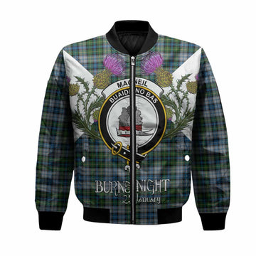 MacNeil (McNeil) Tartan Family Crest Bomber Jacket Scottish Burns Night Thistle Floral