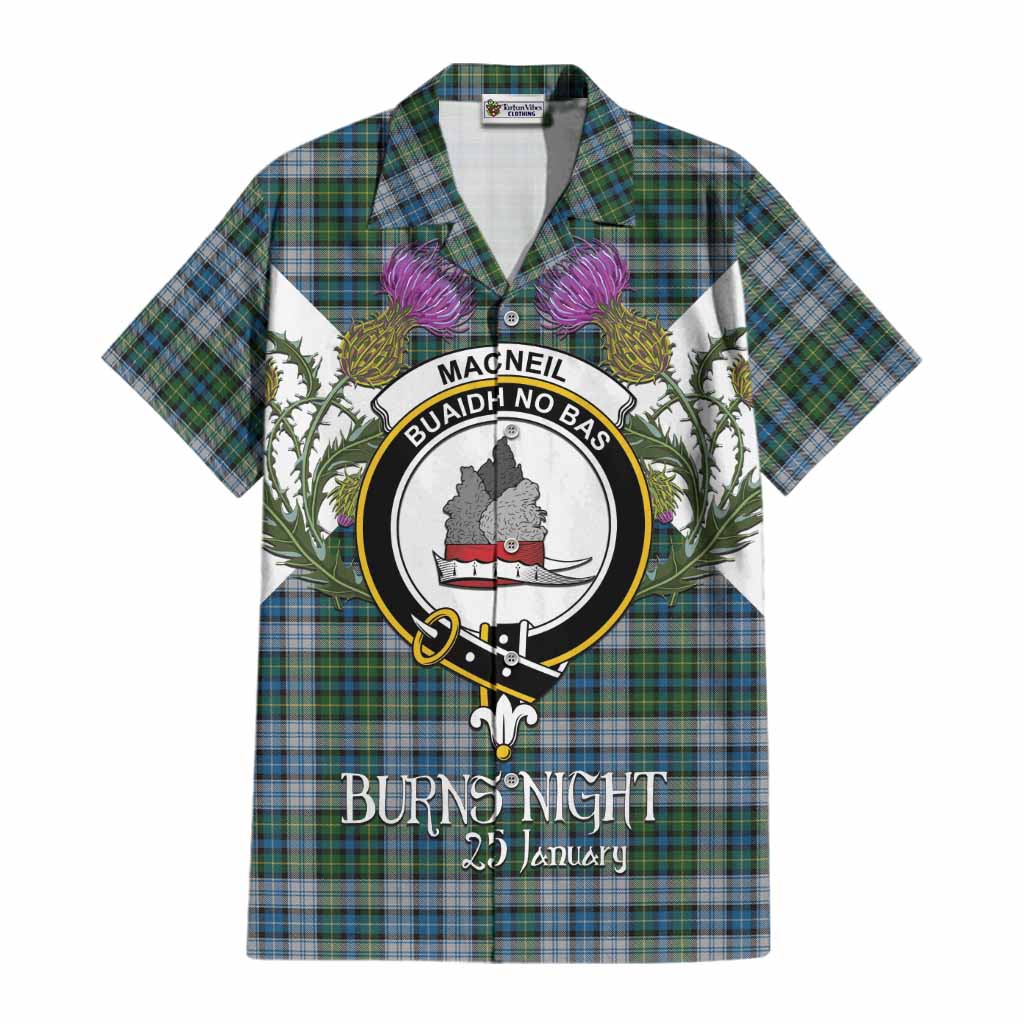 MacNeil (McNeil) Tartan Family Crest Cotton Hawaiian Shirt Scottish Burns Night Thistle Floral