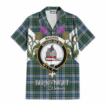 MacNeil (McNeil) Tartan Family Crest Cotton Hawaiian Shirt Scottish Burns Night Thistle Floral