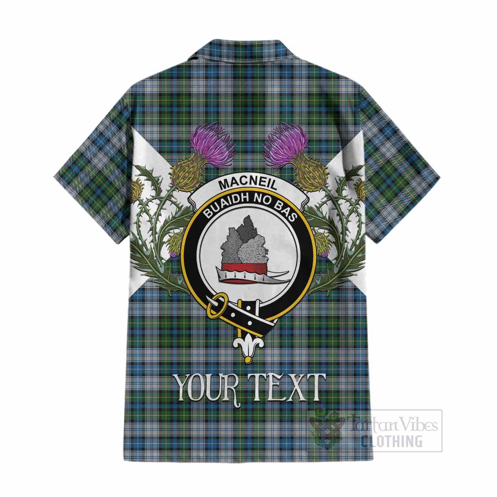 MacNeil (McNeil) Tartan Family Crest Cotton Hawaiian Shirt Scottish Burns Night Thistle Floral