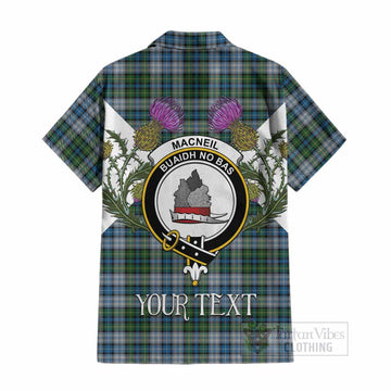 MacNeil (McNeil) Tartan Family Crest Cotton Hawaiian Shirt Scottish Burns Night Thistle Floral