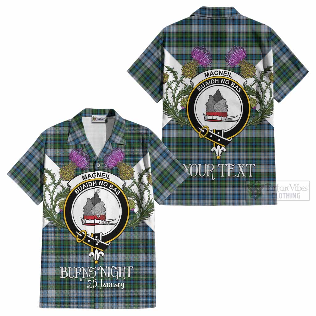 MacNeil (McNeil) Tartan Family Crest Cotton Hawaiian Shirt Scottish Burns Night Thistle Floral