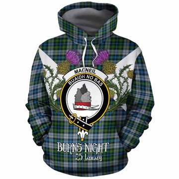 MacNeil (McNeil) Tartan Family Crest Cotton Hoodie Scottish Burns Night Thistle Floral