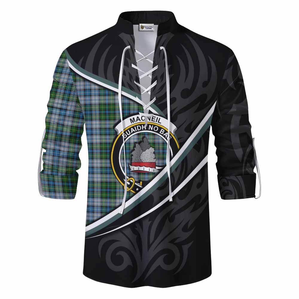 MacNeil (McNeil) Tartan Family Crest Ghillie Kilt Shirt Celtic Scottish Thistle Floral - Tartan Vibes Clothing