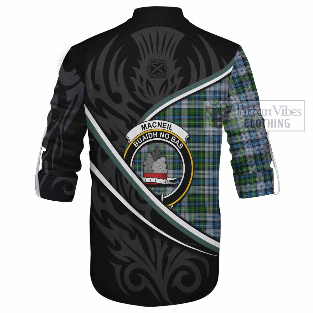 MacNeil (McNeil) Tartan Family Crest Ghillie Kilt Shirt Celtic Scottish Thistle Floral - Tartan Vibes Clothing