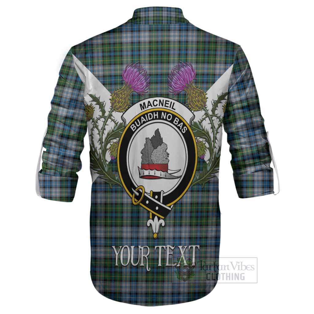 MacNeil (McNeil) Tartan Family Crest Ghillie Shirt Scottish Burns Night Thistle Floral