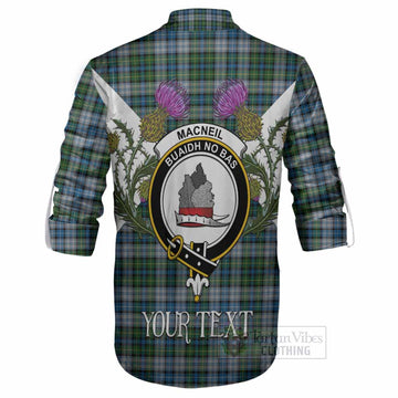 MacNeil (McNeil) Tartan Family Crest Ghillie Shirt Scottish Burns Night Thistle Floral