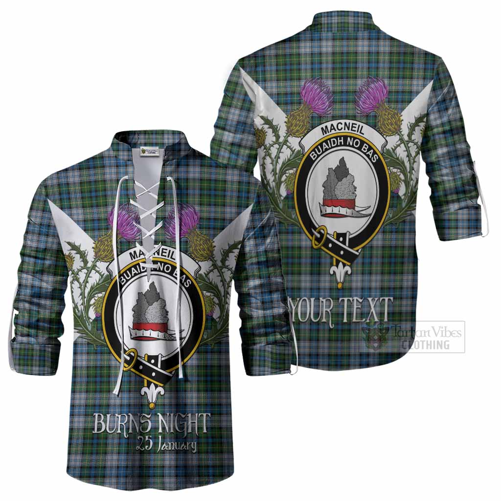 MacNeil (McNeil) Tartan Family Crest Ghillie Shirt Scottish Burns Night Thistle Floral