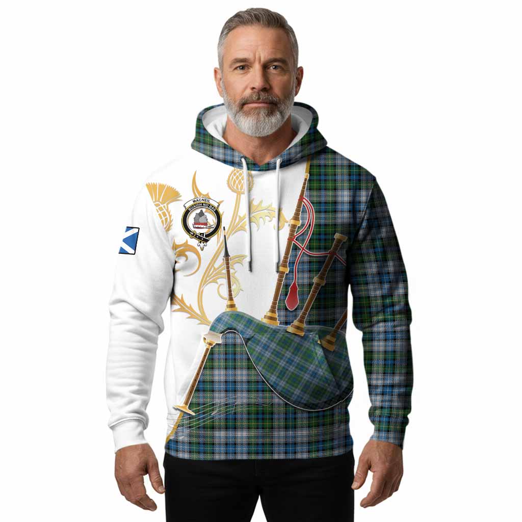 MacNeil (McNeil) Tartan Family Crest Hoodie Bagpipes with Scottish Thistle