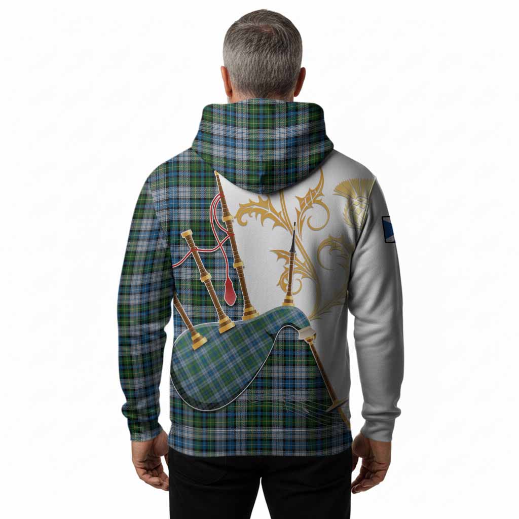 MacNeil (McNeil) Tartan Family Crest Hoodie Bagpipes with Scottish Thistle