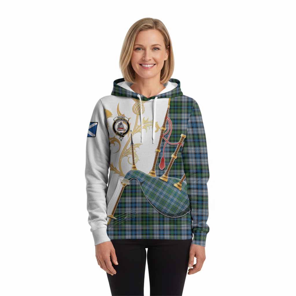 MacNeil (McNeil) Tartan Family Crest Hoodie Bagpipes with Scottish Thistle