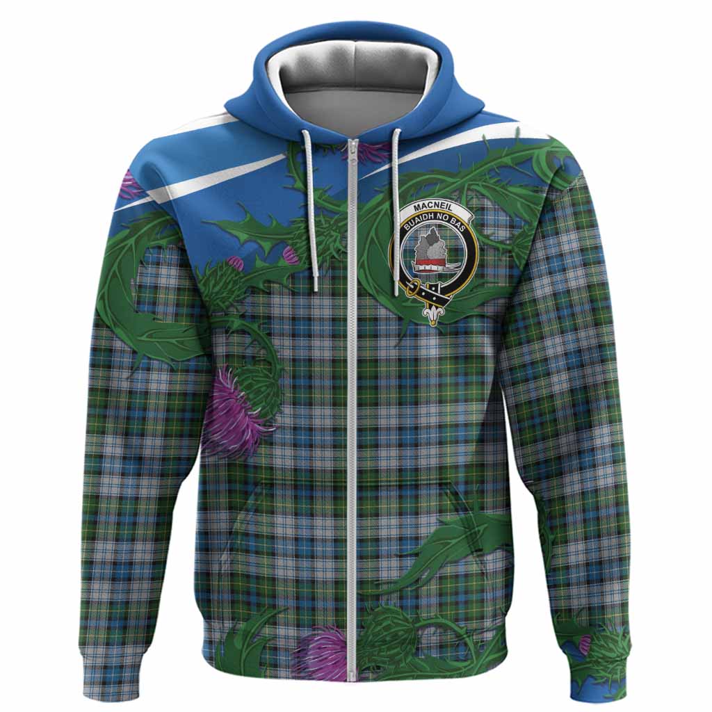 MacNeil (McNeil) Tartan Family Crest Hoodie Thistle in Minimalism