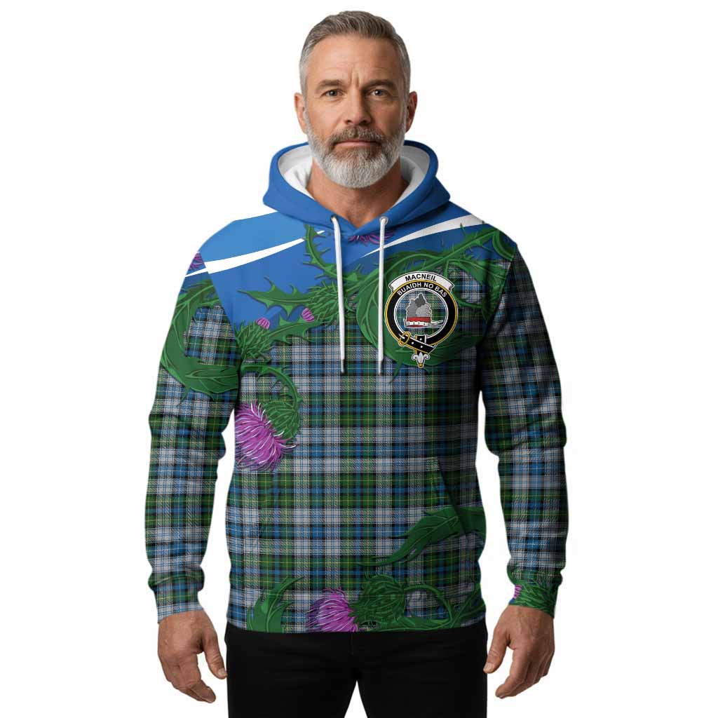 MacNeil (McNeil) Tartan Family Crest Hoodie Thistle in Minimalism