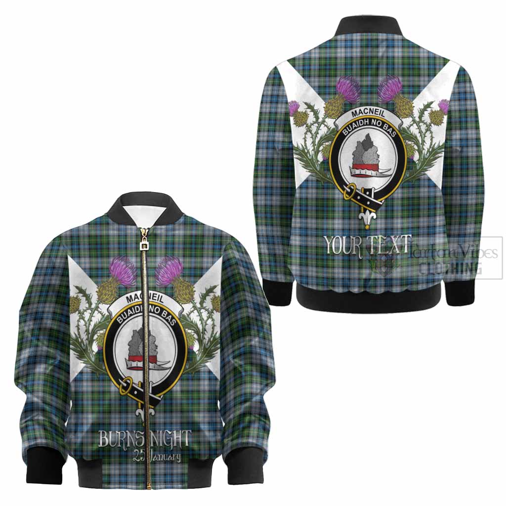 MacNeil (McNeil) Tartan Family Crest Kid Bomber Jacket Scottish Burns Night Thistle Floral