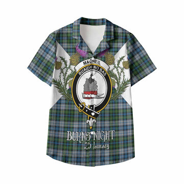 MacNeil (McNeil) Tartan Family Crest Kid Hawaiian Shirt Scottish Burns Night Thistle Floral