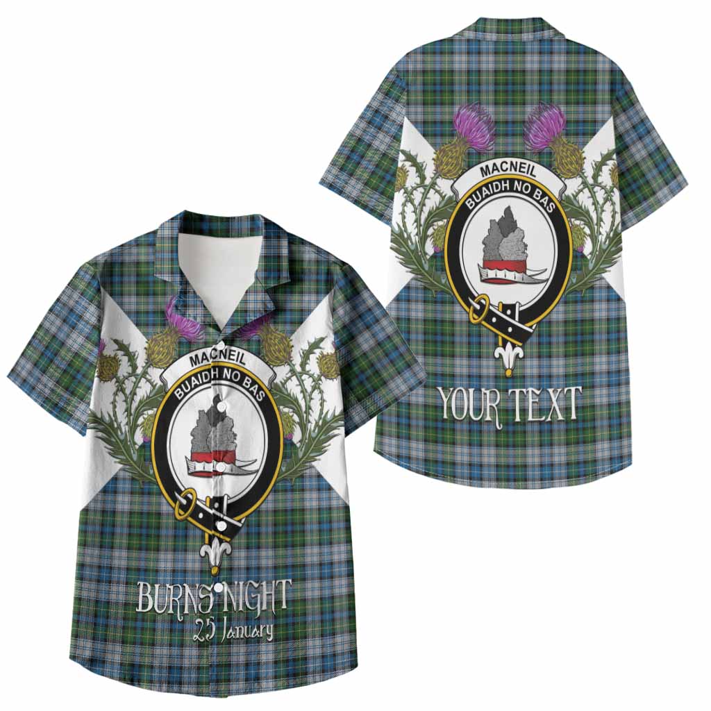 MacNeil (McNeil) Tartan Family Crest Kid Hawaiian Shirt Scottish Burns Night Thistle Floral