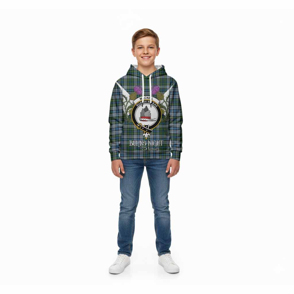 MacNeil (McNeil) Tartan Family Crest Kid Hoodie Scottish Burns Night Thistle Floral