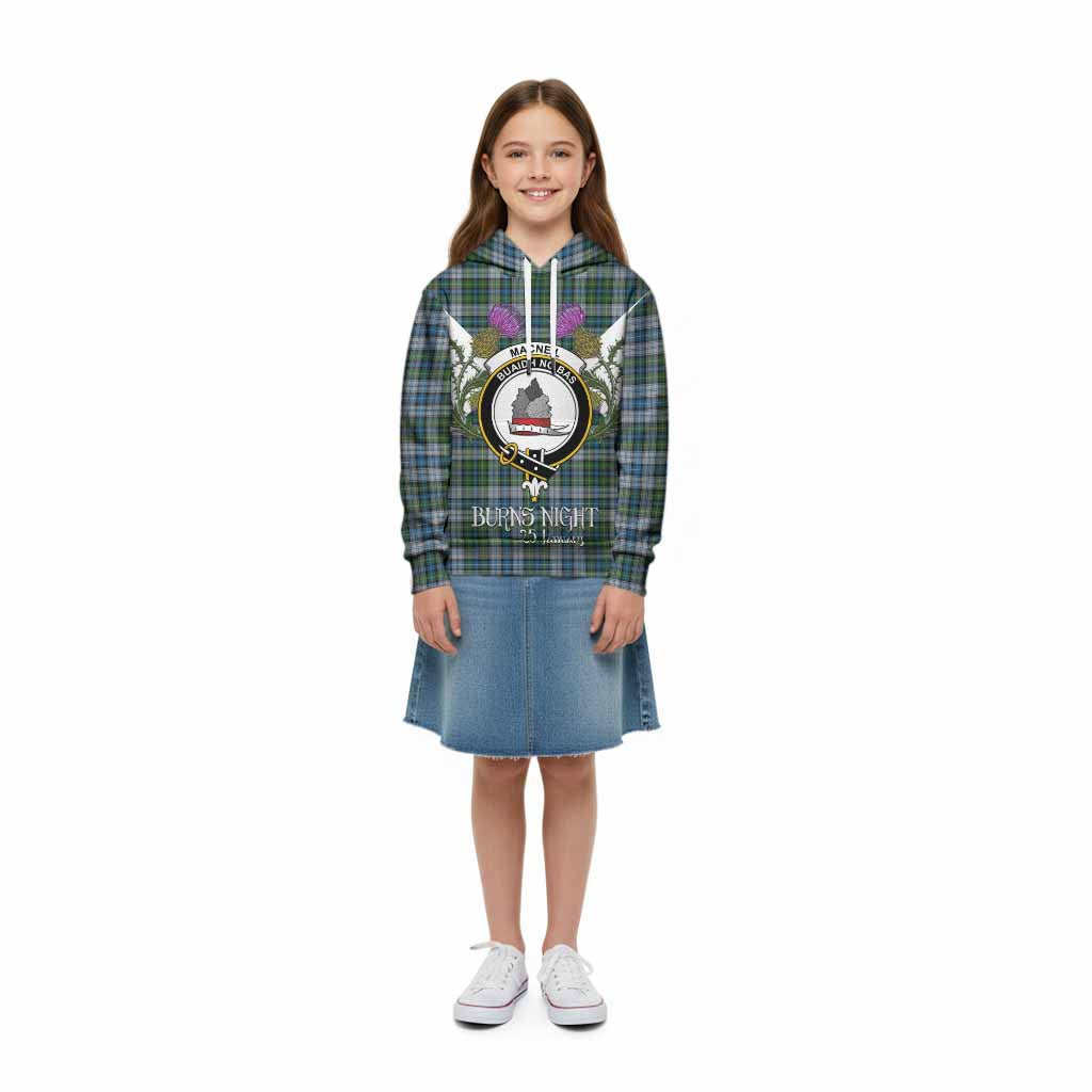MacNeil (McNeil) Tartan Family Crest Kid Hoodie Scottish Burns Night Thistle Floral
