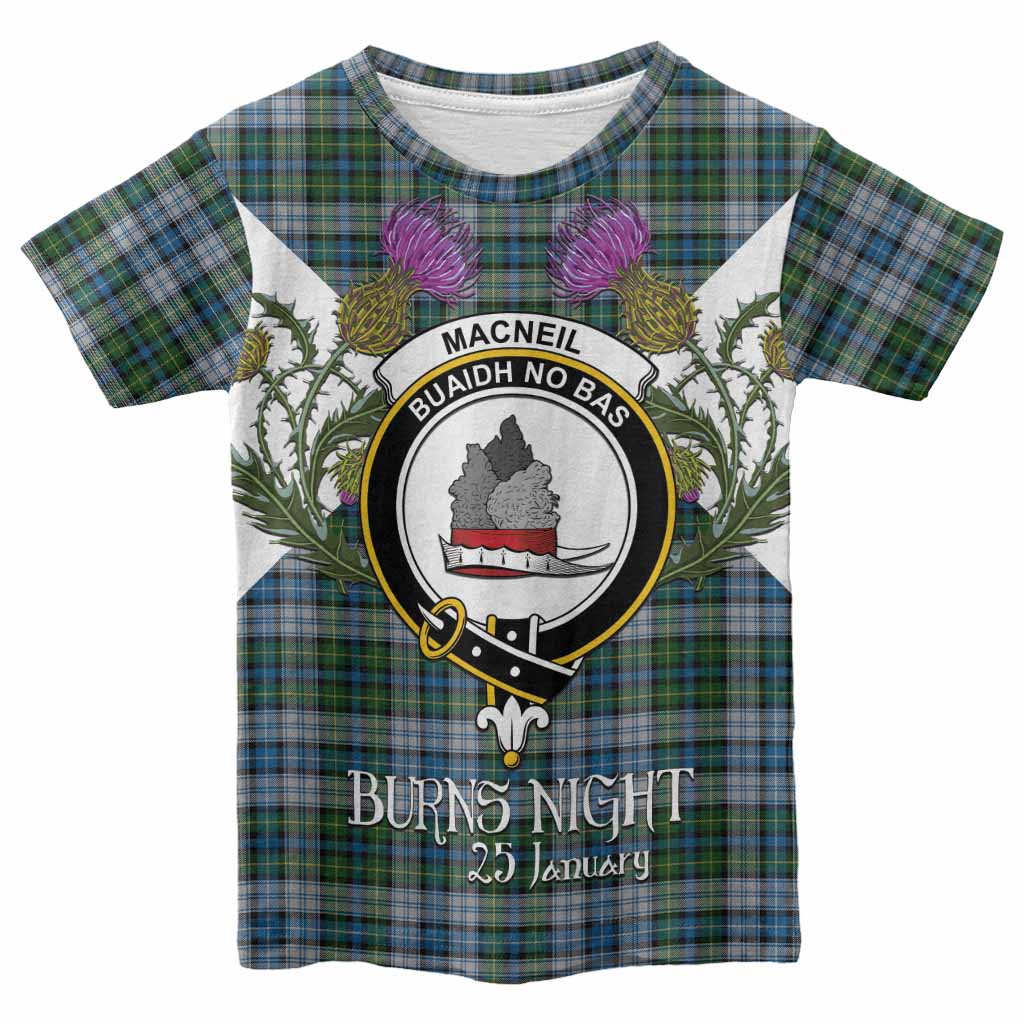 MacNeil (McNeil) Tartan Family Crest Kid T-shirt Scottish Burns Night Thistle Floral