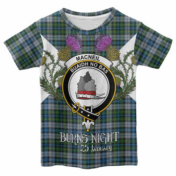 MacNeil (McNeil) Tartan Family Crest Kid T-shirt Scottish Burns Night Thistle Floral