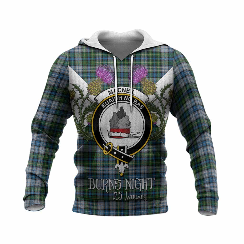MacNeil (McNeil) Tartan Family Crest Knitted Hoodie Scottish Burns Night Thistle Floral