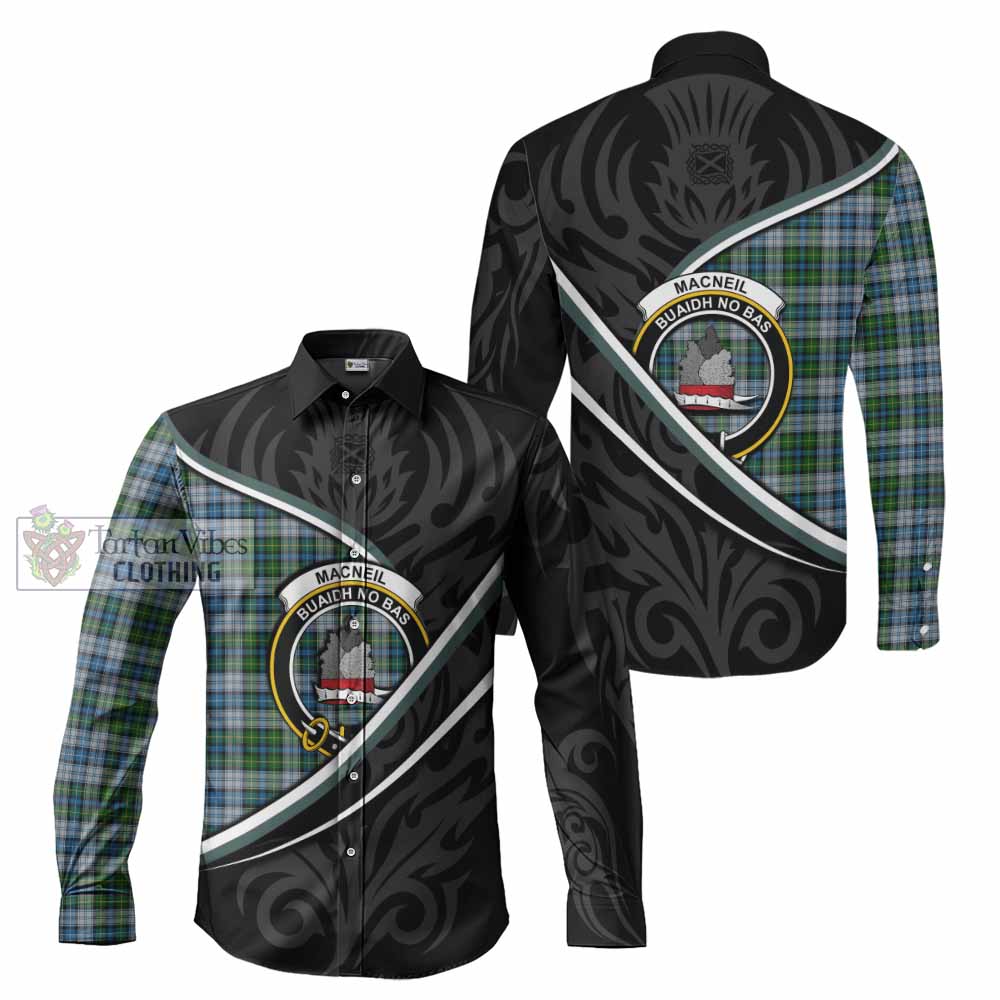 MacNeil (McNeil) Tartan Family Crest Long Sleeve Button Shirts Celtic Scottish Thistle Floral - Tartan Vibes Clothing