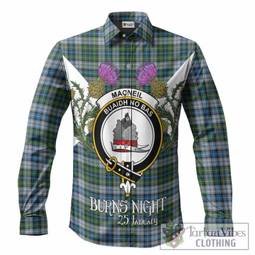 MacNeil (McNeil) Tartan Family Crest Long Sleeve Button Shirts Scottish Burns Night Thistle Floral