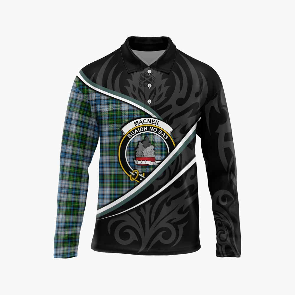 MacNeil (McNeil) Tartan Family Crest Long Sleeve Polo Shirt Celtic Scottish Thistle Floral - Tartan Vibes Clothing