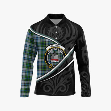 MacNeil (McNeil) Tartan Family Crest Long Sleeve Polo Shirt Celtic Scottish Thistle Floral