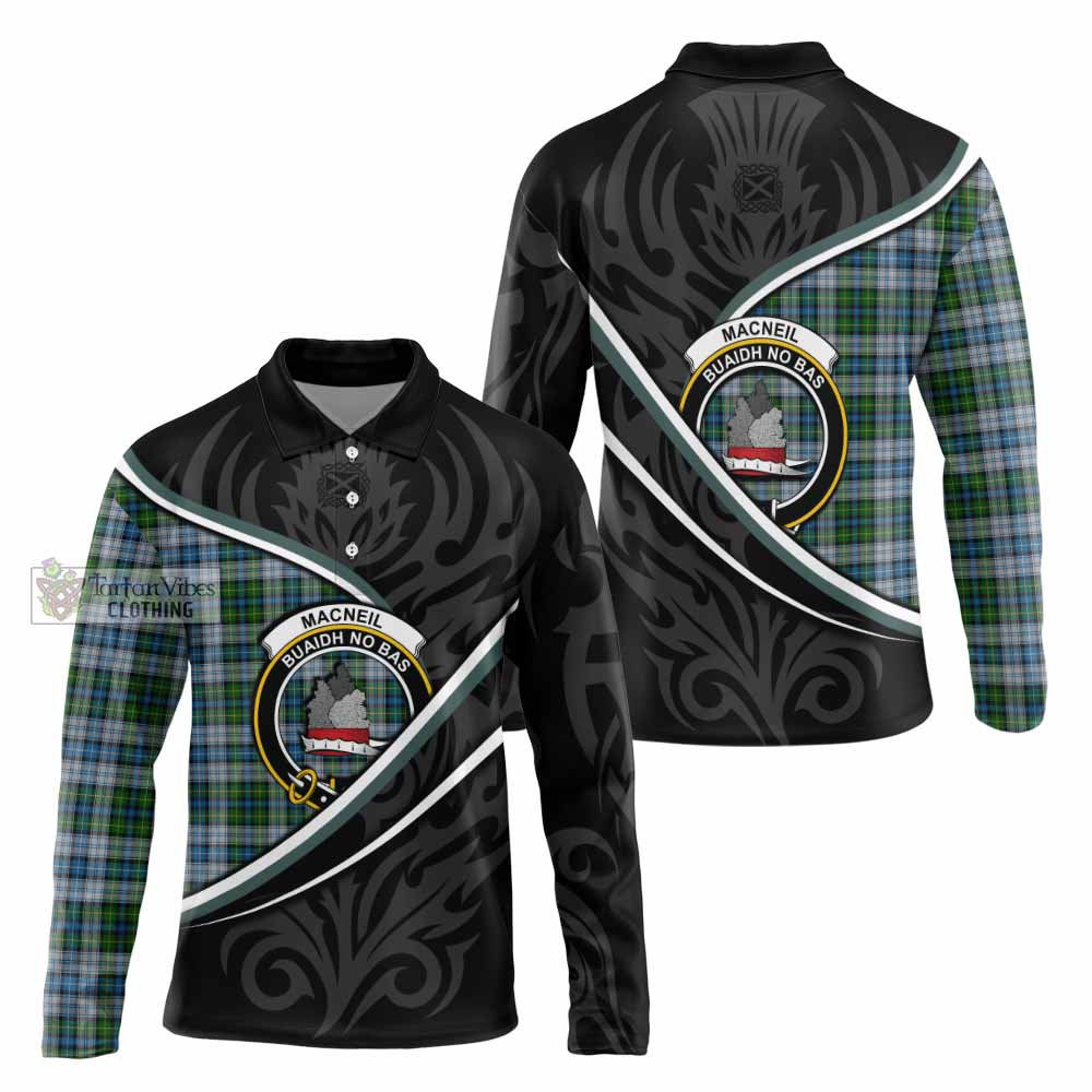 MacNeil (McNeil) Tartan Family Crest Long Sleeve Polo Shirt Celtic Scottish Thistle Floral - Tartan Vibes Clothing