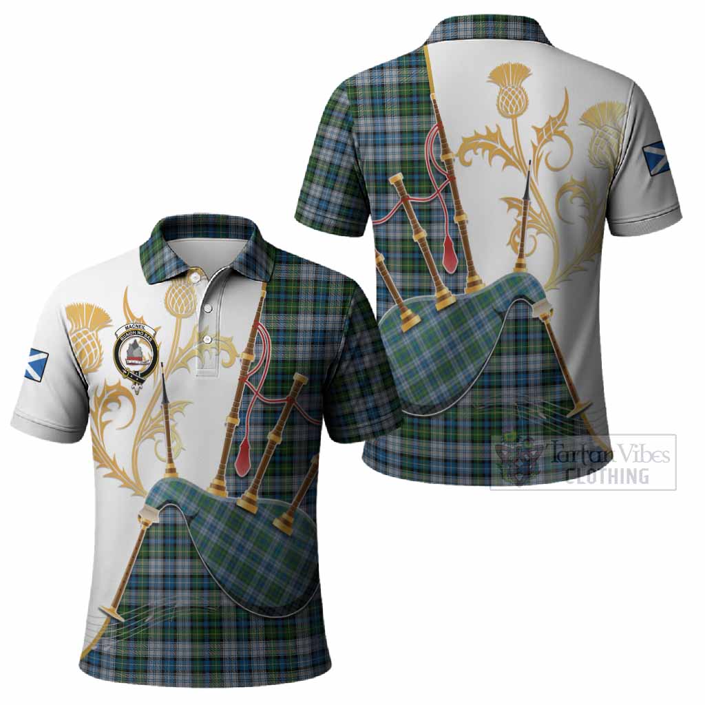 MacNeil (McNeil) Tartan Family Crest Polo Shirt Bagpipes with Scottish Thistle