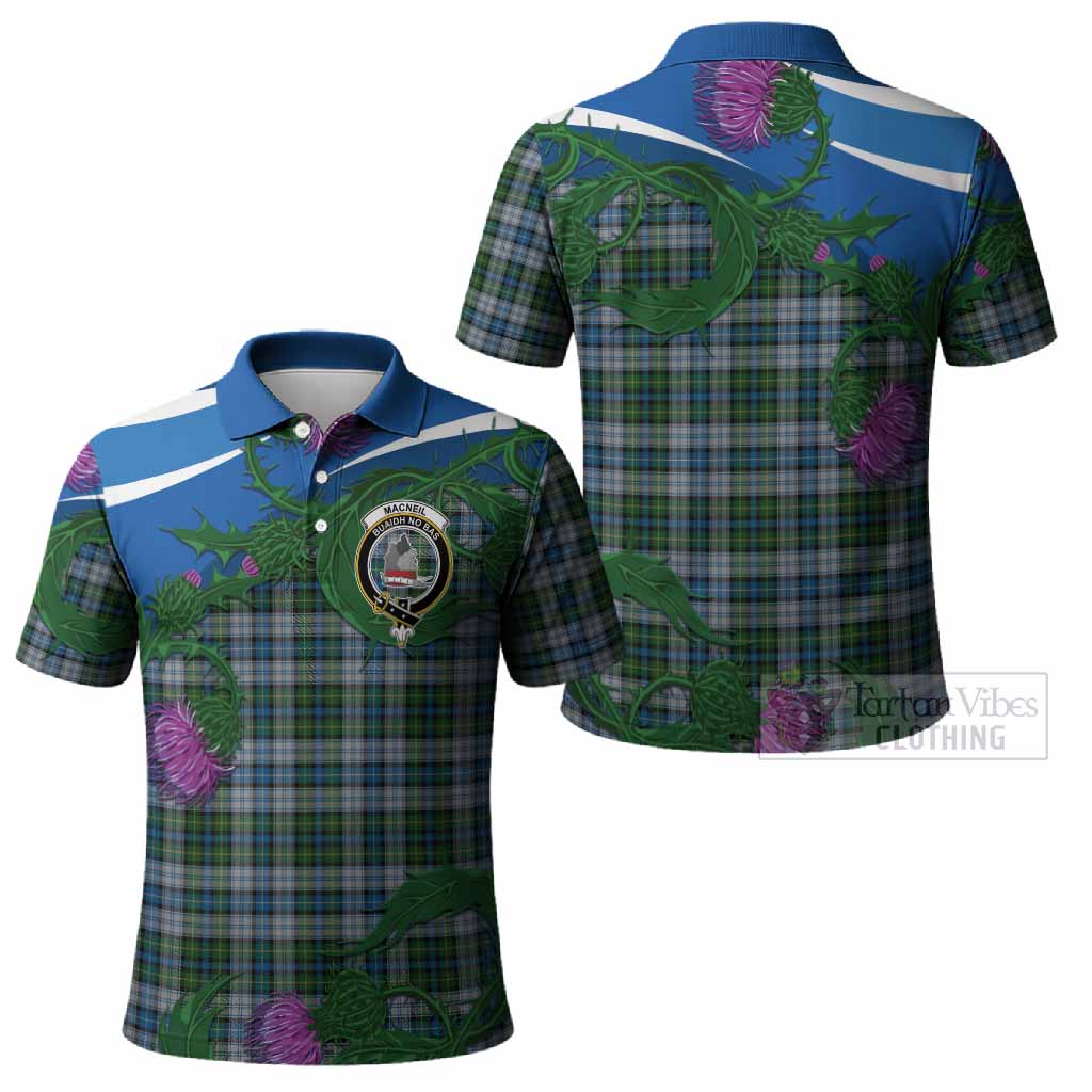 MacNeil (McNeil) Tartan Family Crest Polo Shirt Thistle in Minimalism