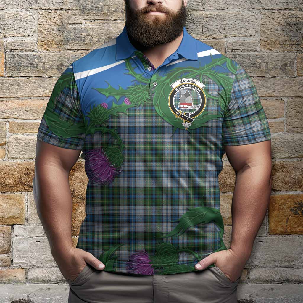 MacNeil (McNeil) Tartan Family Crest Polo Shirt Thistle in Minimalism