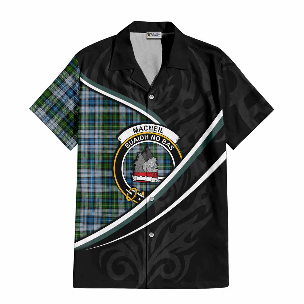 MacNeil (McNeil) Tartan Family Crest Short Sleeve Button Shirt Celtic Scottish Thistle Floral - Tartan Vibes Clothing