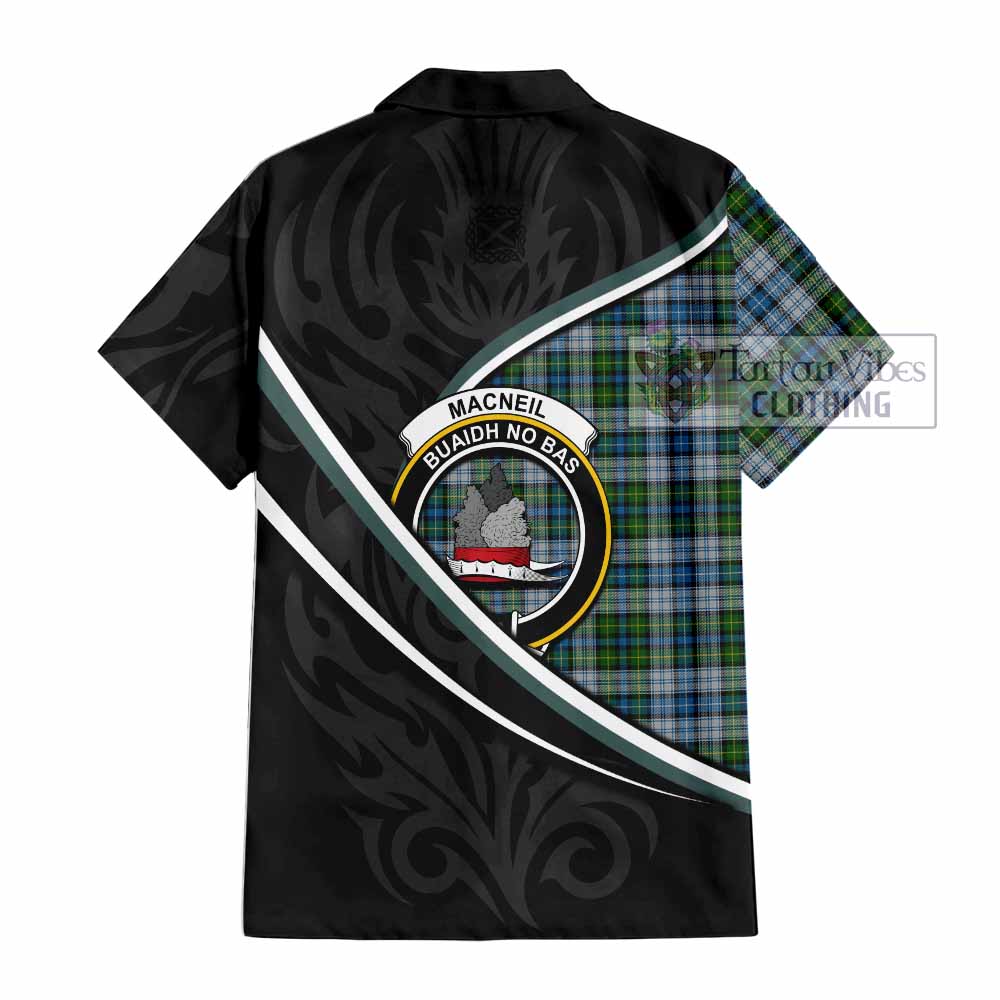 MacNeil (McNeil) Tartan Family Crest Short Sleeve Button Shirt Celtic Scottish Thistle Floral - Tartan Vibes Clothing