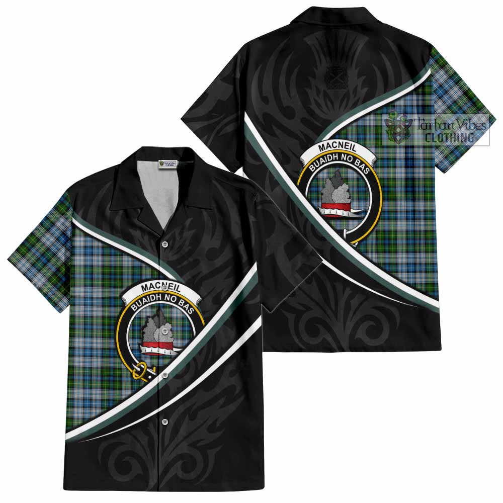 MacNeil (McNeil) Tartan Family Crest Short Sleeve Button Shirt Celtic Scottish Thistle Floral - Tartan Vibes Clothing