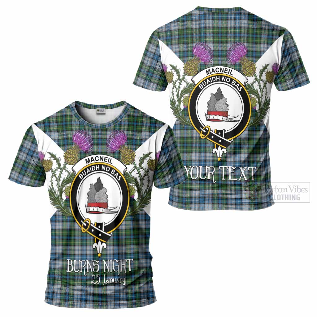 MacNeil (McNeil) Tartan Family Crest T-Shirt Scottish Burns Night Thistle Floral