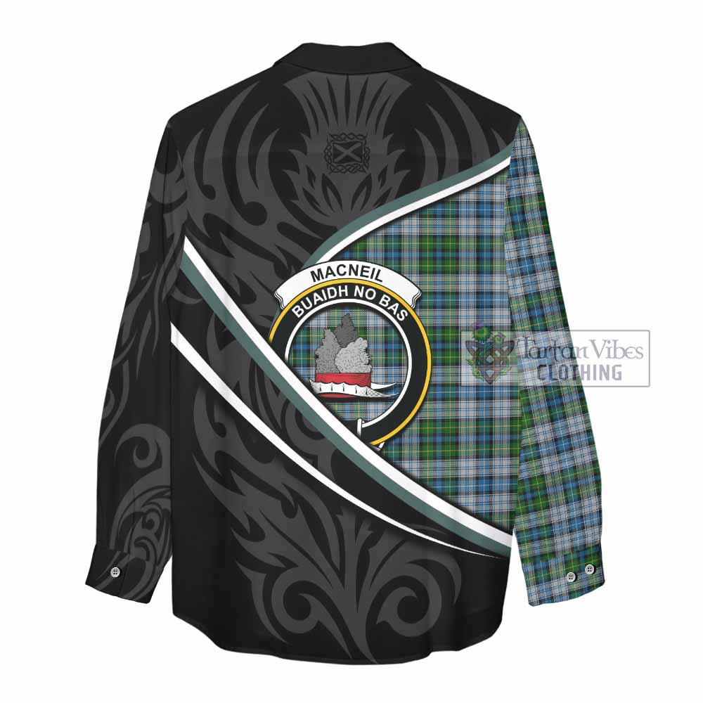 MacNeil (McNeil) Tartan Family Crest Women Casual Shirt Celtic Scottish Thistle Floral - Tartan Vibes Clothing