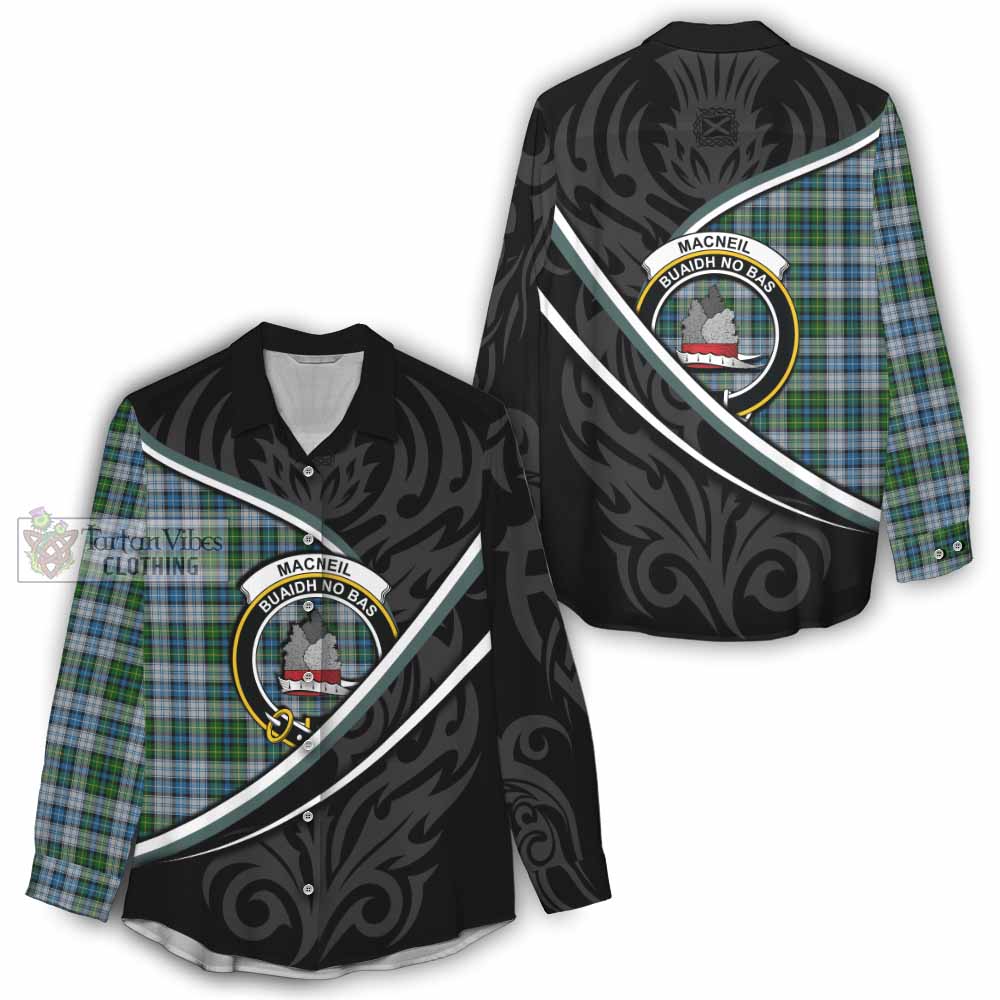 MacNeil (McNeil) Tartan Family Crest Women Casual Shirt Celtic Scottish Thistle Floral - Tartan Vibes Clothing