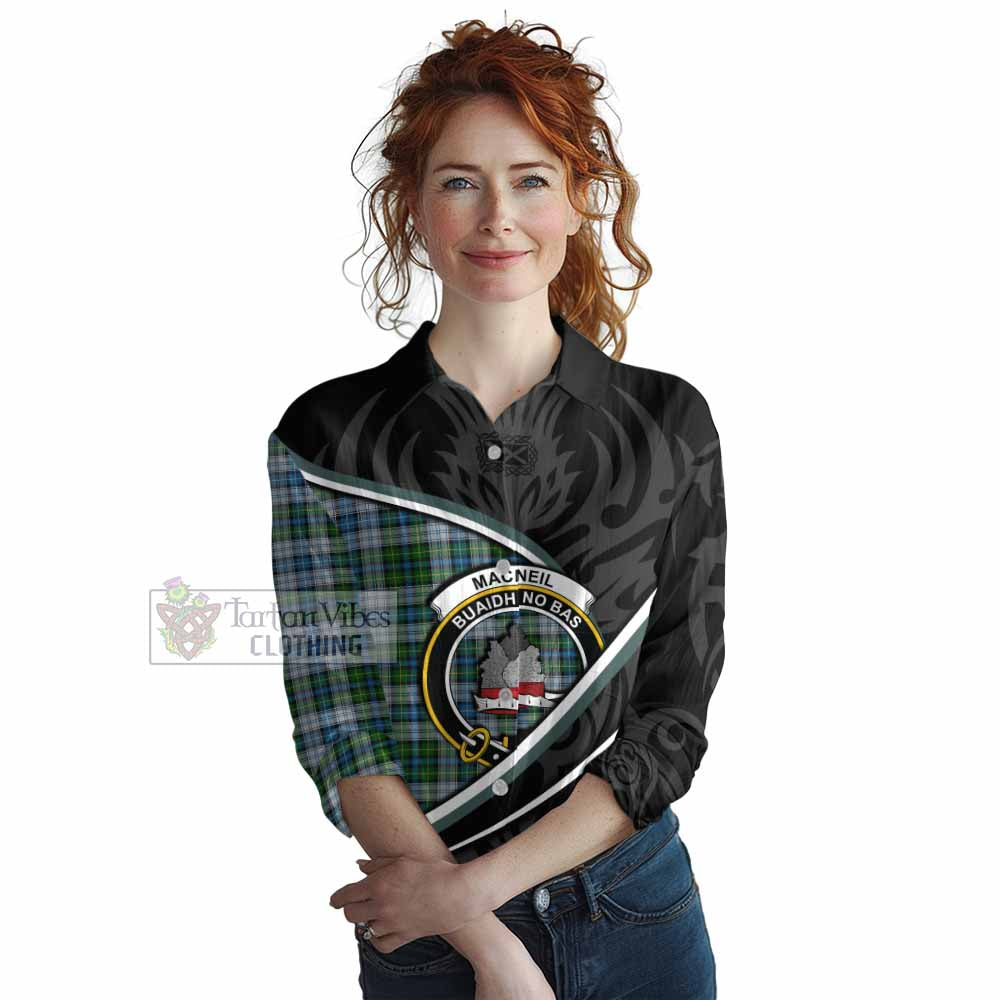 MacNeil (McNeil) Tartan Family Crest Women Casual Shirt Celtic Scottish Thistle Floral - Tartan Vibes Clothing