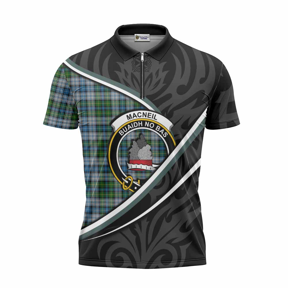 MacNeil (McNeil) Tartan Family Crest Zipper Polo Shirt Celtic Scottish Thistle Floral - Tartan Vibes Clothing