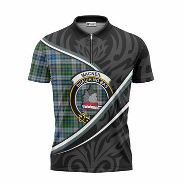 MacNeil (McNeil) Tartan Family Crest Zipper Polo Shirt Celtic Scottish Thistle Floral