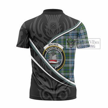 MacNeil (McNeil) Tartan Family Crest Zipper Polo Shirt Celtic Scottish Thistle Floral