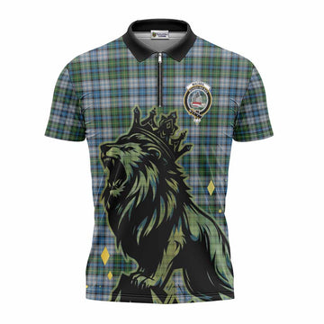 MacNeil (McNeil) Tartan Family Crest Zipper Polo Shirt Crowned Lion Roaring