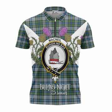 MacNeil (McNeil) Tartan Family Crest Zipper Polo Shirt Scottish Burns Night Thistle Floral