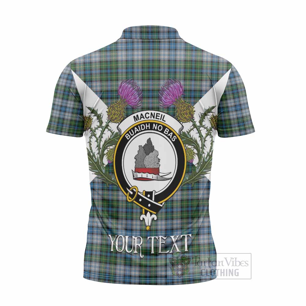 MacNeil (McNeil) Tartan Family Crest Zipper Polo Shirt Scottish Burns Night Thistle Floral