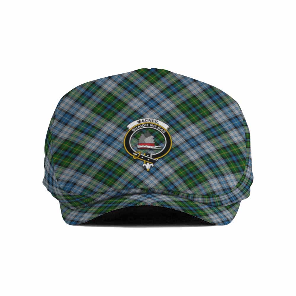 MacNeil (McNeil) Tartan Flat Cap, Jeff Cap Cross Style with Family Crest - Tartan Vibes Clothing