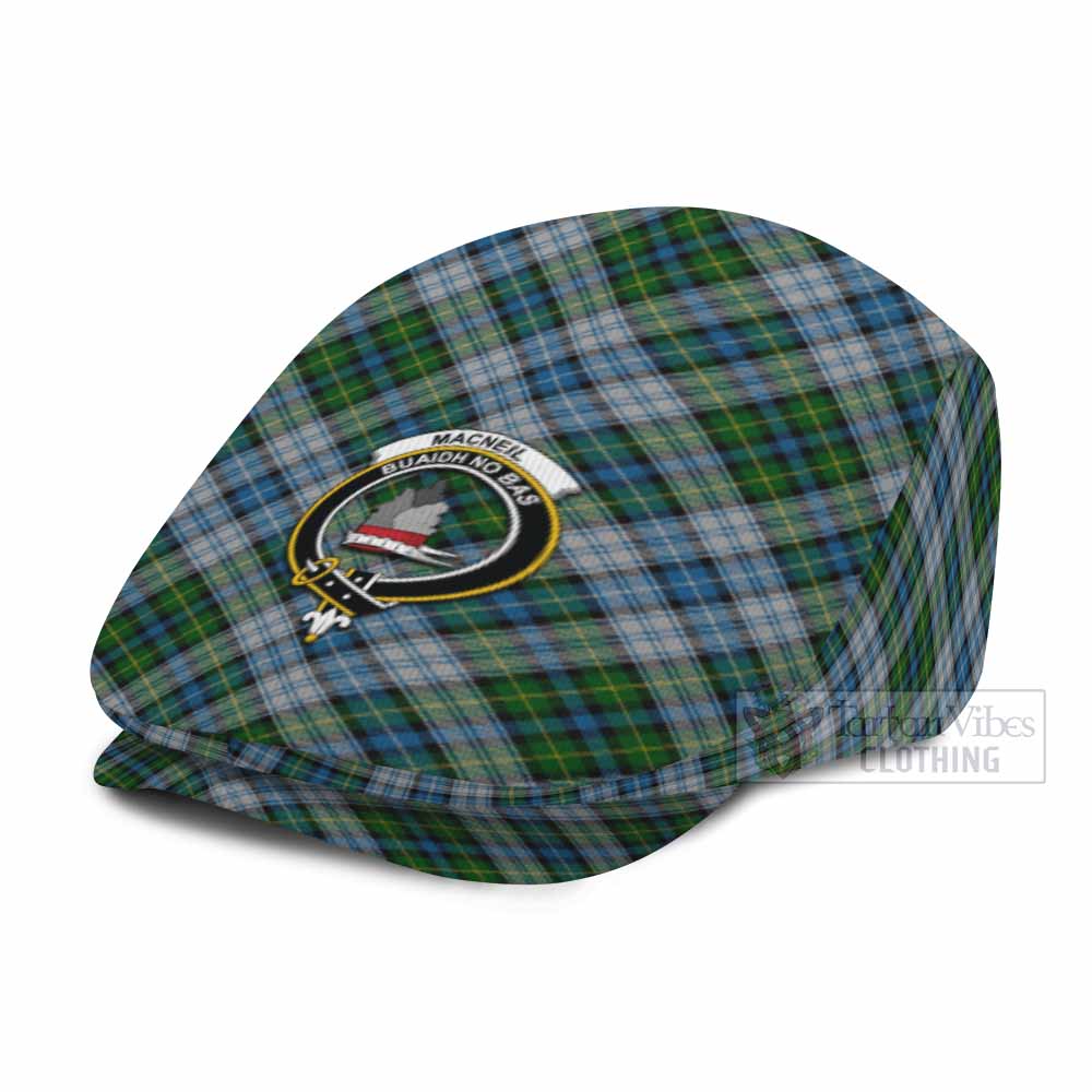 MacNeil (McNeil) Tartan Flat Cap, Jeff Cap Cross Style with Family Crest - Tartan Vibes Clothing