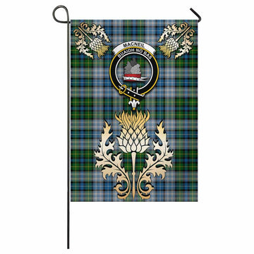 MacNeil (McNeil) Tartan Garden Flag with Golden Regal Scottish Thistle Emblem